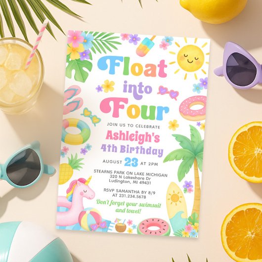 Zomer 4e verjaardag uitnodiging - Float in Four