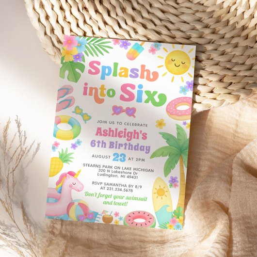 Zomer 6e verjaardag uitnodiging - Splash in Six