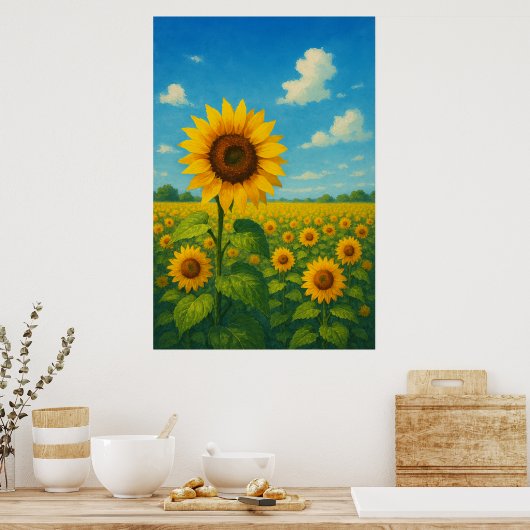 Zomer 7, Zonnebloem Stilte, Seizoensgebonden Print (Keuken)