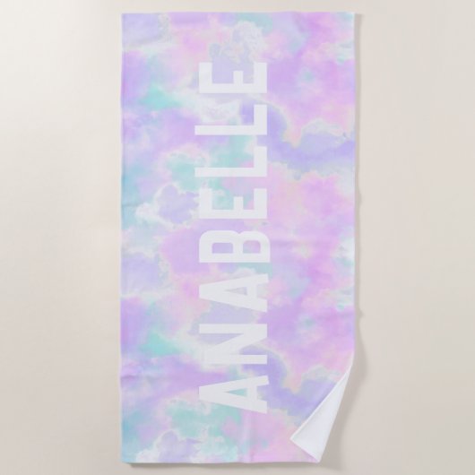 Zomer Aangepaste Naam Pastel Tie Dye  Strandlaken (Voorkant)