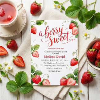 Zomer aardbei baby shower aankondiging