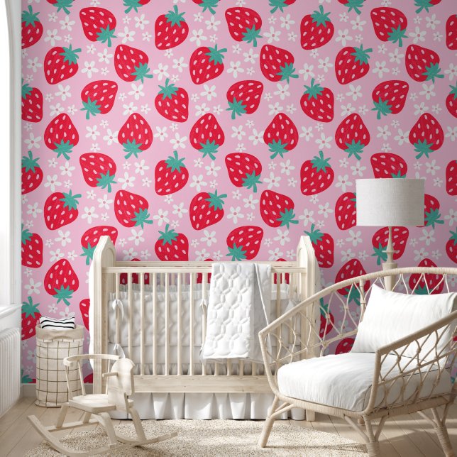 Zomer Aardbei bloemenrood Kind kinderkamer Behang (Kinderen)