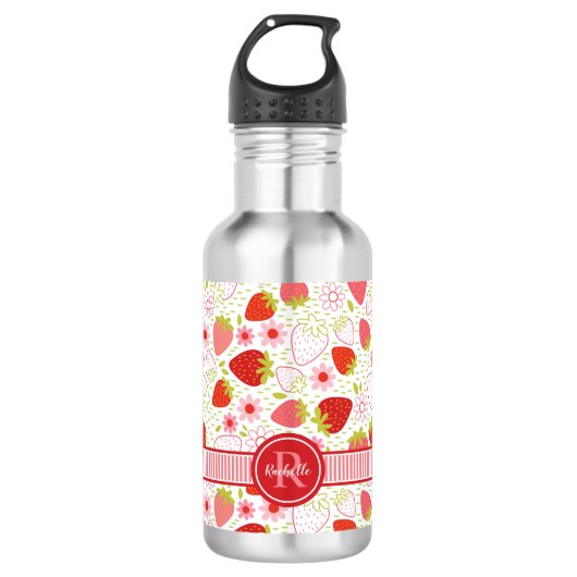 Zomer aardbei fruit patroon met monogram waterfles (Voorkant)