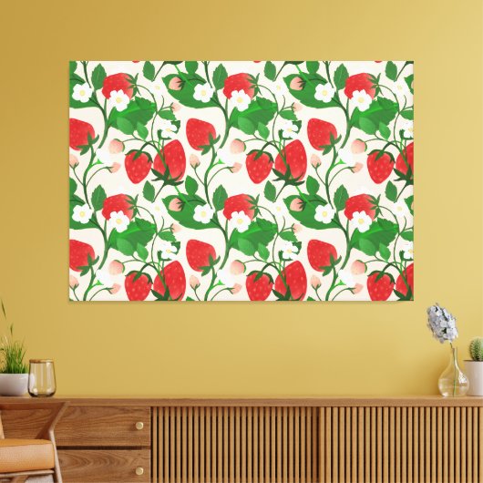 Zomer Aardbei in Roze Canvas Afdruk (Insitu (Woonkamer))