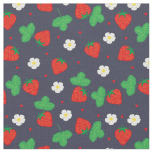Zomer Aardbei Patroon op Navy Blue Stof