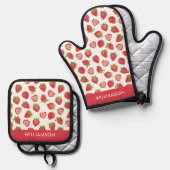 Zomer aardbei patroon ovenwant & pannenlap set (Voorkant / Achterkant)