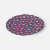 Zomer Aardbei Rood Blauw Patroon Papieren Bordje (Gekanteld)