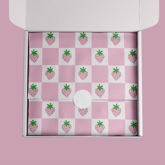 Zomer Aardbei Roze Schaakbord Tissuepapier
