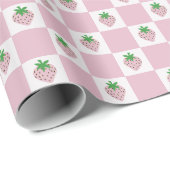 Zomer Aardbei Roze Schachbrett Cadeaupapier (Rol Hoek)