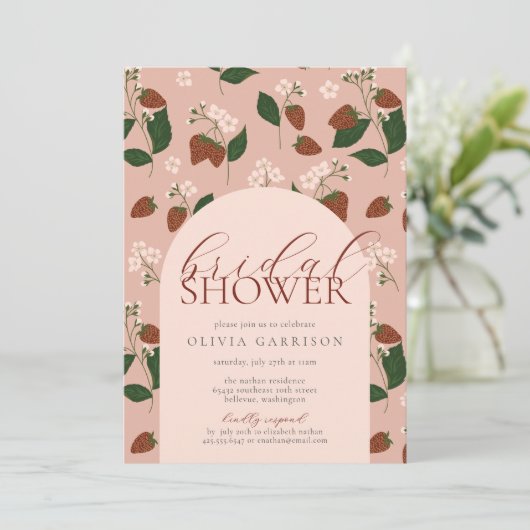 Zomer Aardbeien Bruids Douche Uitnodiging (Staand voorkant)