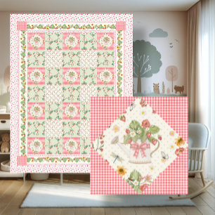 Zomer Aardbeien Gingham Bloemen Baby Meisje Fleece Deken