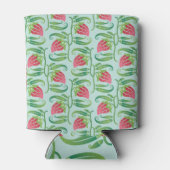 Zomer Aardbeien Groen Achtergrond Patroon Blikjeskoeler (Achterkant)