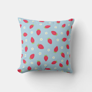 Zomer aardbeien (grote schaal) Blauw Kussen