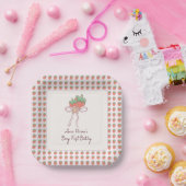 Zomer, aardbeien, lint 1e verjaardagsfeest papieren bordje (Feest)