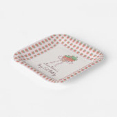 Zomer, aardbeien, lint 1e verjaardagsfeest papieren bordje (Gebogen)