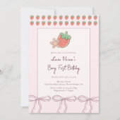 Zomer, aardbeien, lint Foto 1e verjaardag Kaart (Voorkant)