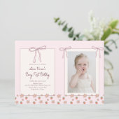 Zomer, aardbeien, lint Foto 1e verjaardag Kaart (Staand voorkant)