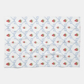 Zomer Aardbeien n Blauw Lint Bogen Waterverf Theedoek (Horizontaal)