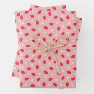 Zomer aardbeien op roze (kleine schaal) inpakpapier vel