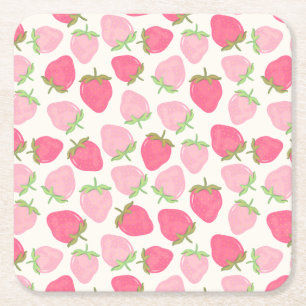 Zomer Aardbeien Roze en Preppy Fruitig Kartonnen Onderzetters