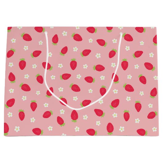 Zomer aardbeien roze groot cadeauzakje (Voorkant)