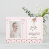 Zomer Aardbeien Roze Lint Bedankkaart (Staand voorkant)