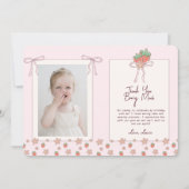 Zomer Aardbeien Roze Lint Bedankkaart (Voorkant)