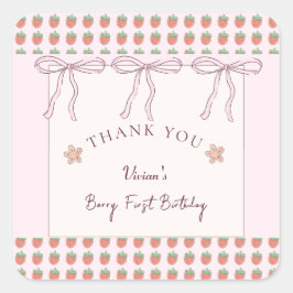 Zomer Aardbeien Roze Lint Dank u Vierkante Sticker