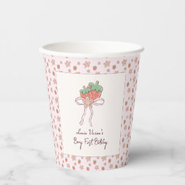 Zomer Aardbeien Roze Lint Papieren Bekers