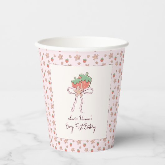 Zomer Aardbeien Roze Lint Papieren Bekers (Voorkant)
