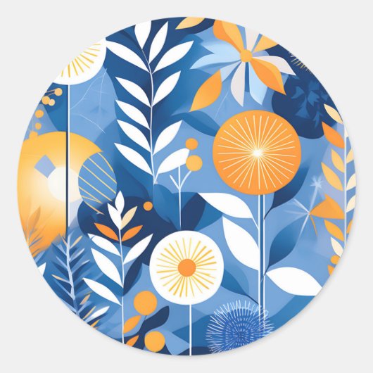 Zomer Abstract Botanisch Ronde Sticker (Voorkant)