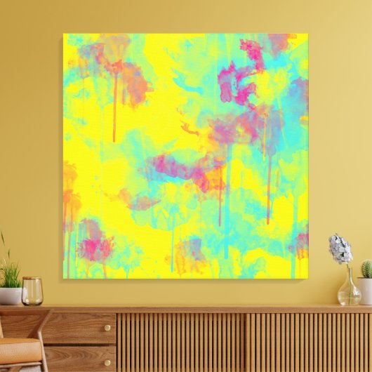 Zomer abstracte, kleurrijke Waterverf splatters Canvas Afdruk (Insitu (Woonkamer))