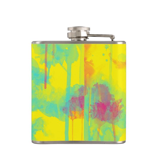 Zomer abstracte, kleurrijke Waterverf splatters Heupfles (Achterkant)