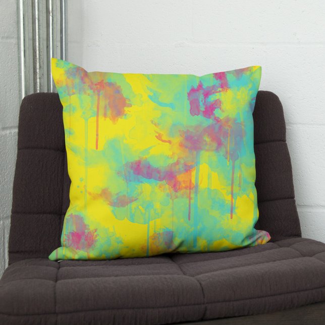 Zomer abstracte, kleurrijke Waterverf splatters Kussen (Creator heeft geüpload)