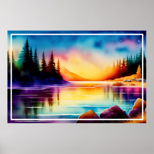 Zomer achtergrond met zonsondergang palmbomen poster