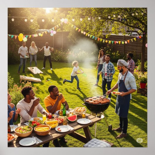 Zomer Achtertuin BBQ Poster (Voorkant)