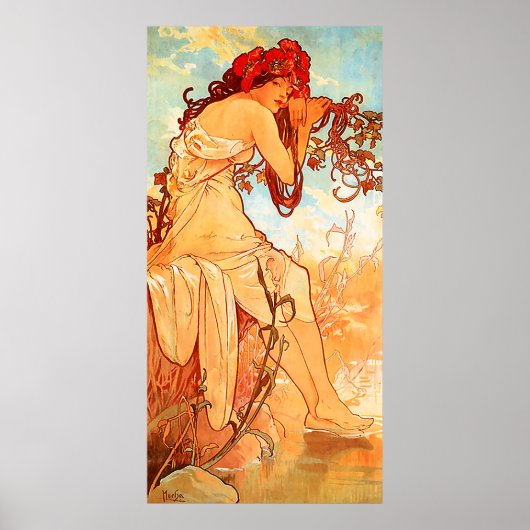 Zomer Alfons Mucha Art Nouveau Poster (Voorkant)