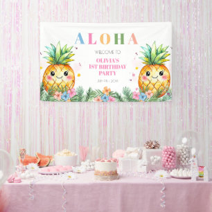 Zomer Ananas Aloha Kinder 1e Verjaardag Welkom Spandoek
