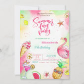 Zomer, ananas, Flamingo Birthday Party Kaart (Voorkant)