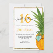 Zomer ananas koel gouden frame Sweet 16 foto Kaart (Voorkant)