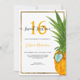 Zomer ananas koel gouden frame Sweet 16 foto Kaart