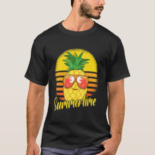 Zomer Ananas Retro Zonsondergang Strand Vakantie P T-shirt