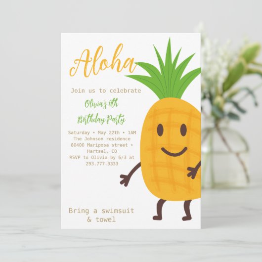 Zomer Ananas Tropische Aloha Verjaardagsfeest Kaart (Staand voorkant)