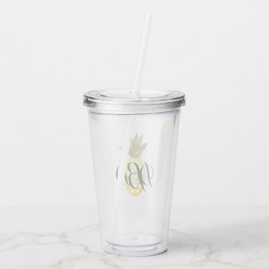 Zomer Ananas Watergekleurde Faux Folie Top Acryl Drinkbeker (Achterkant)