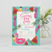 Zomer, ananas, Watermeloen Birthday Party Kaart (Staand voorkant)