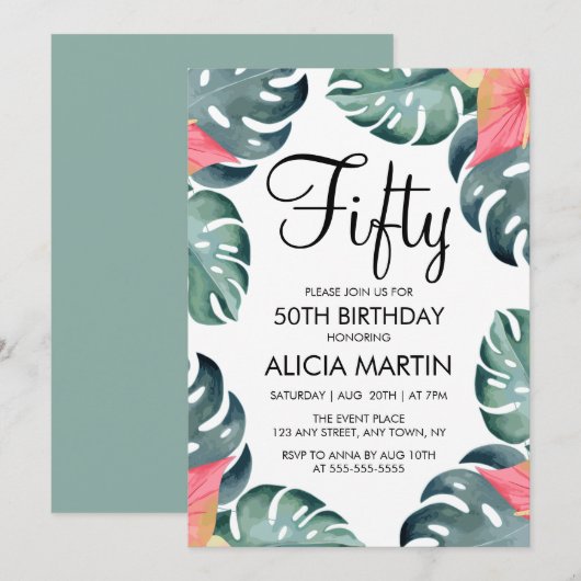 Zomer Anthurium & Monstera Groen Verjaardag Kaart (Voorkant / Achterkant)