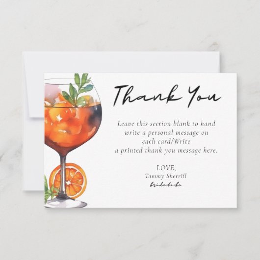 Zomer Aperol Spritz Cocktail Sinaas Bruidsdouche  Bedankkaart (Voorkant)