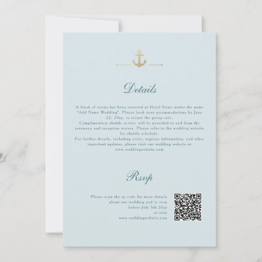 Zomer Aqua Nautical QR RSVP All-in-One Wedding Kaart (Achterkant)