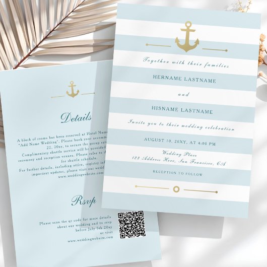 Zomer Aqua Nautical QR RSVP All-in-One Wedding Kaart