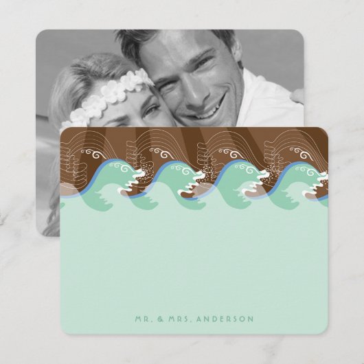 Zomer Aqua Waves & Zon Foto Moderne Strand Bruilof Bedankkaart (Voorkant / Achterkant)
